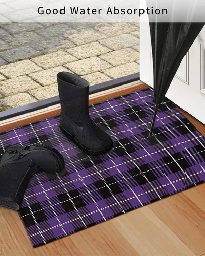 Miniatura 4 de Tapetes para interiores y exteriores, tapete de Halloween a cuadros morados y negros, antideslizante, absorbente, resistente a la suciedad, tapete
