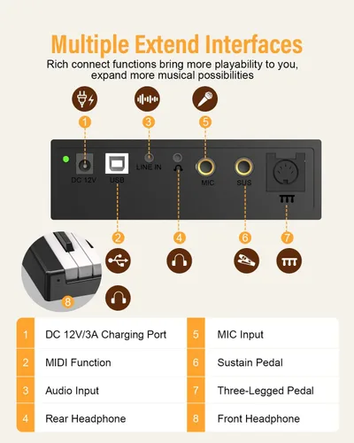 Miniatura 5 de Teclado de Piano Plegable Mejorado, Teclado Semi Pesado de 88 Teclas de Tamaño Completo con Soporte para MIDI y Bluetooth, Teclado de Piano Plegable