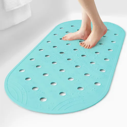 Miniatura 12 de Tapete de Goma para Bañera Tapete de Ducha Antideslizante, 31x14 Pulgadas, Tapete de Piso de Bañera con Ventosas y Orificios de Drenaje, Azul