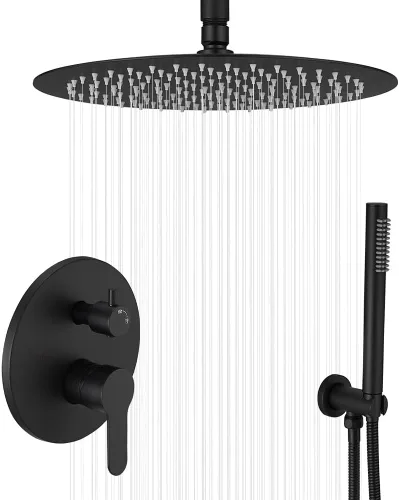 Miniatura 11 de Sistema de ducha montado en el techo de 10 pulgadas, juego de mezclador de lluvia, sistema de cabezal de ducha de lluvia, grifo de ducha de níquel