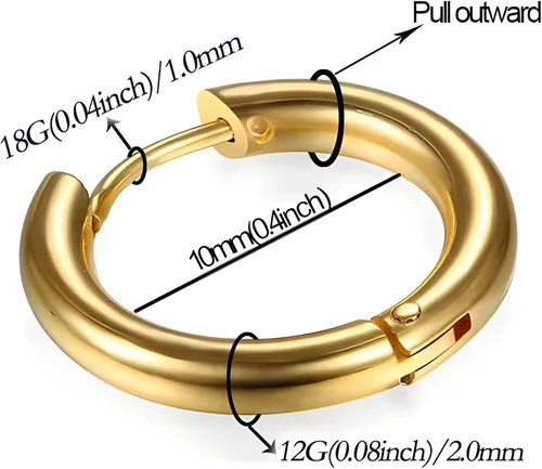 Miniatura 2 de Aretes de acero inoxidable 316L, argollas de 1564, 516, 2564, 716, 1532 y 3564 pulgadas, arracadas hipoalergénicas, para el cartílago, hélix