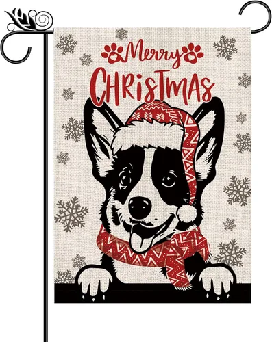 Miniatura 7 de Sombrero de bandera de jardín de Navidad, perro chihuahua con bufanda, decoración navideña de invierno, vacaciones, arpillera, vertical, doble cara