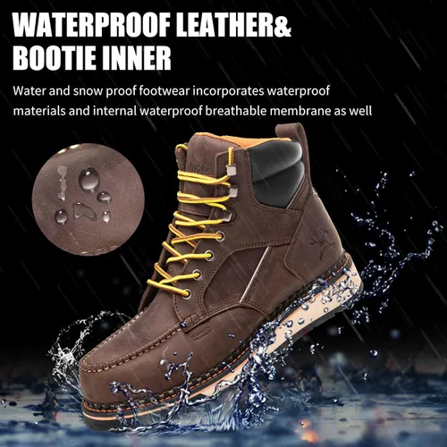 Miniatura 5 de MWORK Botas de trabajo con punta de mocasín de 6 pulgadas para hombre, suela de cuña, impermeable, ASTM F2413-18, punta metálica de seguridad