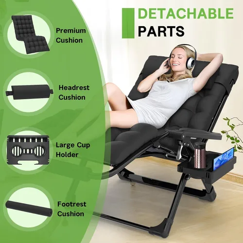 Miniatura 4 de ZENPETIO Silla de gravedad cero de gran tamaño, silla reclinable de gravedad cero XXL de 33 pulgadas, silla antigravedad para interiores
