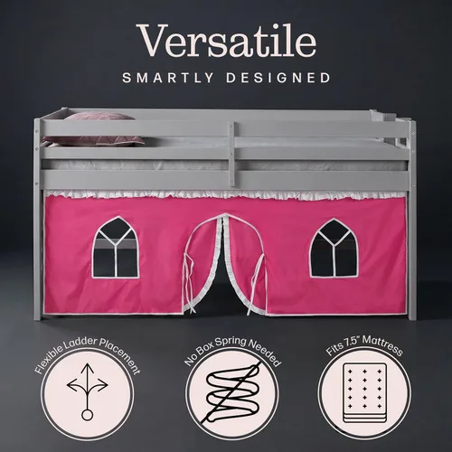 Miniatura 5 de Alaterre Furniture Jasper - Cama tipo loft tamaño individual, marco gris paloma y fondo rosa/blanco Gris (Dove Gray)