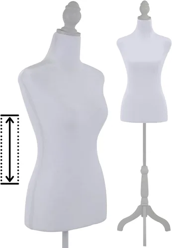Soporte de torso para maniquí, altura ajustable de 49.6 a 63.4 pulgadas, forma de vestido femenino para costura, pantalla portátil con base de Blanco