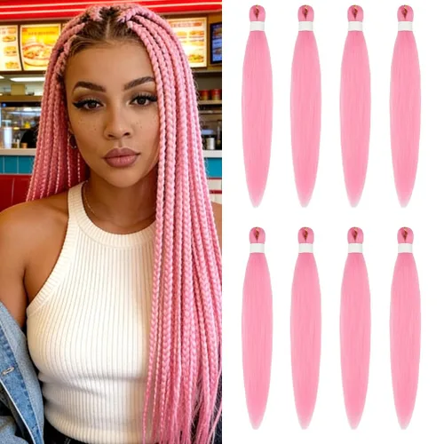 Miniatura 94 de 8 paquetes de extensiones preestiradas - 16 pulgadas de cabello trenzado premium, 55G/paquete, sin picazón, fijación en agua caliente, textura Perm