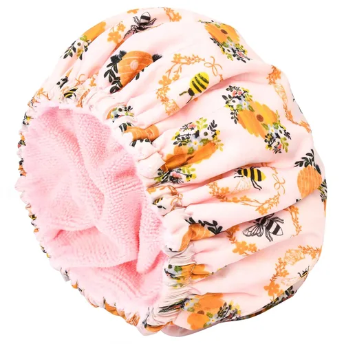 Miniatura 25 de Gorro de ducha para mujer, gorro de baño negro, reversible, grande, impermeable, ajustable, forro de rizo y banda elástica, dobladillo elástico