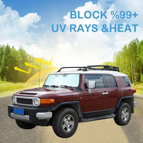 Miniatura 4 de Parasol para parabrisas compatible con Toyota FJ Cruiser 2007-2021, reflector plegable de rayos UV, mantiene tu vehículo fresco (estilo bandera)
