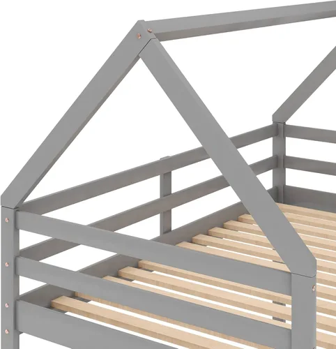 Miniatura 5 de SOFTSEA Litera para jóvenes con escalera incorporada, literas bajas de tamaño individual sobre cama individual para niños Gris
