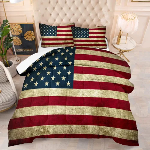 TAILOR SHOP - Juego de edredón con bandera americana para niños y adolescentes, juego de ropa de cama con patrón de bandera americana, tamaño queen,