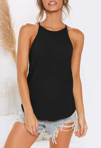 Miniatura 3 de OYANUS Camisetas sin mangas para mujer, de verano, para la playa, cuello halter, casuales, básicas, sueltas, tipo túnica, camisetas sin mangas