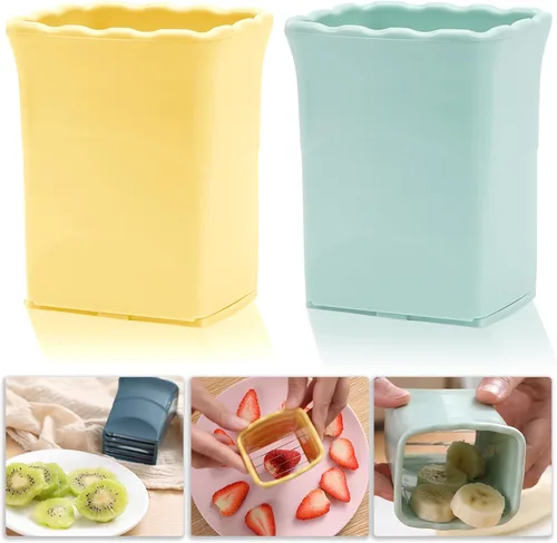 Miniatura 11 de Tulobi Juego de 2 rebanadores de frutas, acero inoxidable, mini rebanador de tazas, máquina de ensalada rápida, accesorio creativo de cocina
