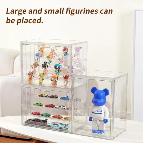 Miniatura 6 de Vitrina para coleccionables, vitrina de acrílico ajustable de 4 capas con puerta magnética, caja de exhibición apilable transparente para figuras, 1