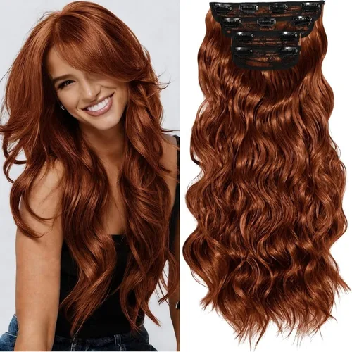 Miniatura 15 de Burgundy Clip in Hair Extensions, 4 PCS Natural Soft Long Wavy Clip on Synthetic Hair Hairpieces Curly 20Inch Curly Thick Hair 11 Clips