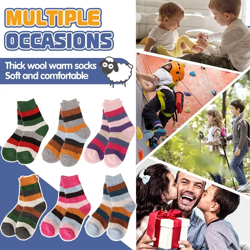 Miniatura 26 de ANTSANG Calcetines de Lana, Calcetines Térmicos Cálidos y Gruesos Tipo Crew Boot para Niños Pequeños, Niños y Niñas, 6 Pares