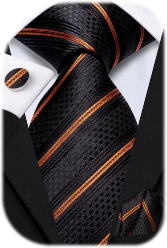 Miniatura 125 de Hi-Tie Corbatas de seda para hombre, diseño de cachemira a rayas, con bolsillo, gemelos cuadrados, conjunto formal de negocios