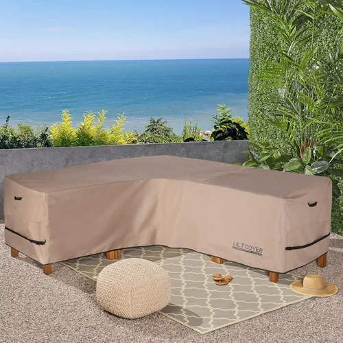 Miniatura 6 de ULTCOVER Funda impermeable para sofá en forma de V para patio de 5 plazas, muebles seccionales de 85 pulgadas de ancho Marrón (en forma de V)