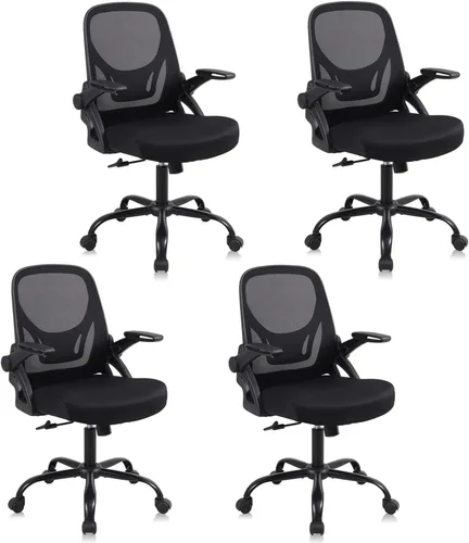 Miniatura 11 de Silla de escritorio para computadora de oficina en casa, silla de trabajo ergonómica de malla de altura ajustable con ruedas, cojín grueso, Negro