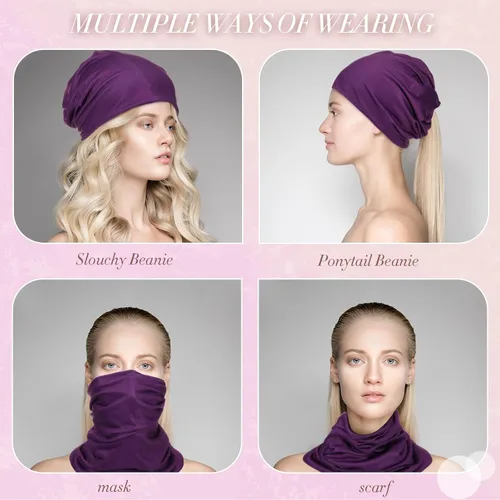 Miniatura 5 de SATINIOR Gorro holgado para mujer, 5 piezas, gorro de quimioterapia, elástico para el cáncer, bufanda para dormir para pacientes con cáncer
