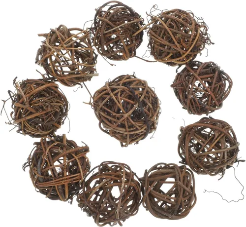 Miniatura 13 de 10 Uds. Bolas de mimbre de mimbre natural de la bola de vid ornamento loro pájaro masticar para fiesta de Navidad jardín decoración de pared 2.0 in