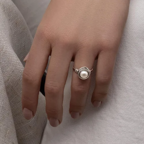 Miniatura 2 de JEAN RACHEL JEWELRY Anillo de plata de ley 925 con perla de agua dulce, hipoalergénico, sin níquel ni plomo, colección de diseñador artesanal hecha