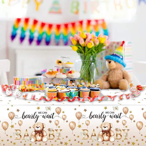 Miniatura 6 de Capoda Paquete de 3 manteles de oso para baby shower, fundas rectangulares de plástico para decoración de fiesta de revelación de género, 54 x 108