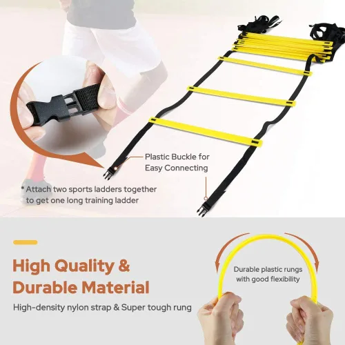 Miniatura 4 de GHB Pro Agility - Escaleras de entrenamiento de agilidad, velocidad de 12 peldaños y 20 pies con bolsa de transporte (amarillo y azul)