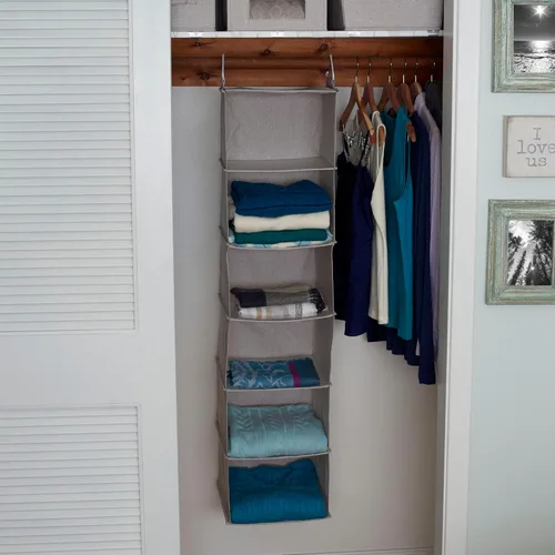 Miniatura 2 de Household Essentials Organizador de armario colgante de 6 estantes, estante de armario colgante, estante de tela de lino y estantería de PEVA Gris