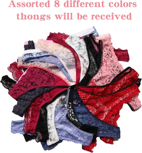 Miniatura 2 de ADOVAKKER Womens Thong Cotton Sexy Lace T Back Panties Underwear Pack of 6 Multicolored B-M