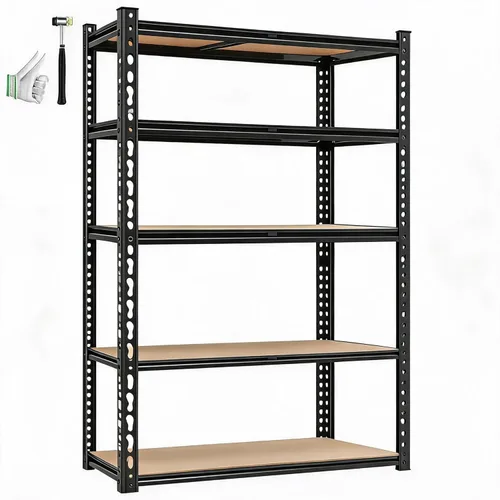 Miniatura 11 de Garvee Estantería de garaje de 5 niveles, 60 x 24 x 72 pulgadas, estantes de almacenamiento ajustables de metal resistente, carga 3000 libras