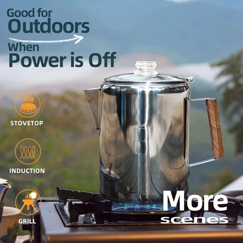 Miniatura 3 de MEREZA Cafetera de camping para estufa, cafetera, percolador, fogata, cafetera de acero inoxidable, cafetera para acampar al aire libre, hogar, 9