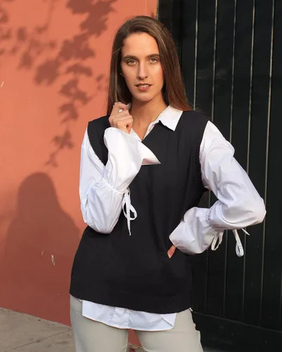 Miniatura 3 de TINKUY PERU - Chaleco de lana de alpaca con cuello en V para mujer, S-4XL