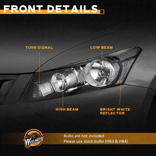 Miniatura 8 de WEELMOTO Faro delantero para Honda Accord 4Dr Sedan 2008-2012, repuesto para ensamblaje de faros delanteros Honda Accord 08-12, carcasa negra