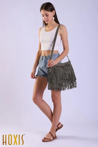 Miniatura 3 de HOXIS Bolso bandolera de cuero de ante sintético con borla para mujer