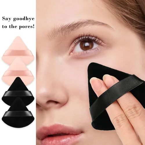 Miniatura 6 de 8 esponjas de maquillaje triangulares para polvo, hechas de terciopelo súper suave, diseñadas para contornear, ojos y esquinas, recipiente de mezcla