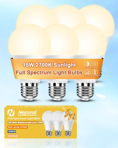 Miniatura 10 de Neporal Bombilla de espectro completo de 15W LED=100W, luz diurna libre de parpadeo de 5000K, sin UV y con alto CRI y luz natural que cuida los ojos