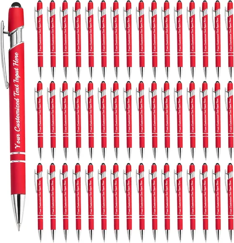 Miniatura 8 de Bolígrafo personalizado, 50 bolígrafos personalizados, grabado a granel con logotipo de nombre, lápiz digital de tinta negra suave con toque