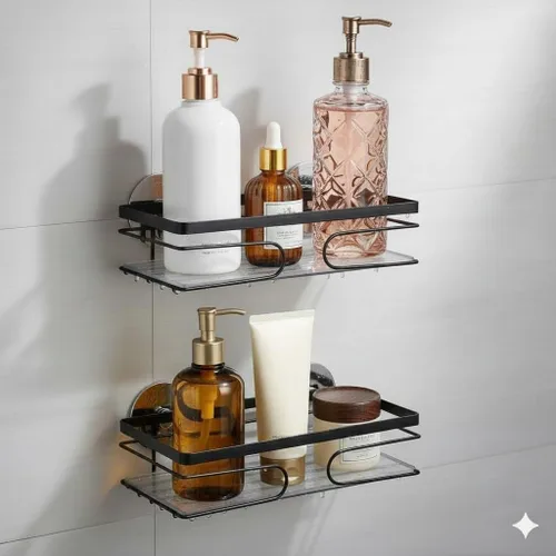 Paquete de 2 estantes de ducha adhesivos, sin taladro, estante organizador de baño resistente al óxido para champú, jabón y artículos de tocador,