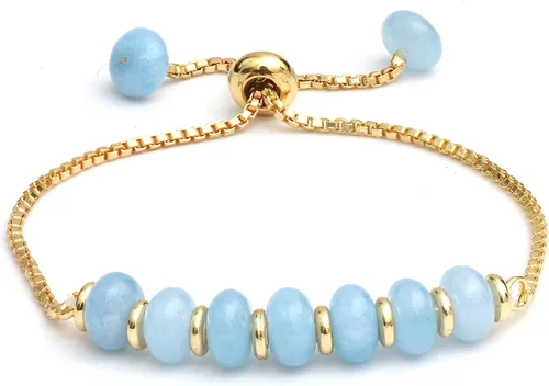 Gempires - Pulsera de cuentas redondas naturales, chapada en oro amarillo de 14 quilates, joyería hecha a mano, pulseras ajustables para mujer