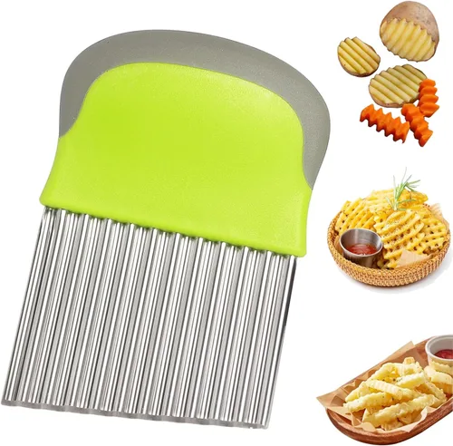 FANTEXY Cortador de arrugas para verduras, cortador de patatas para papas fritas, hoja de acero inoxidable, cortador de papas fritas y arrugados,