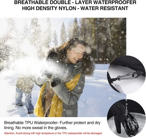 Miniatura 4 de krosa -10 Winter Gloves Men Women, 10 Touchscreen Fingers Snow Ski Gloves, Waterproof Cold Weather Gloves