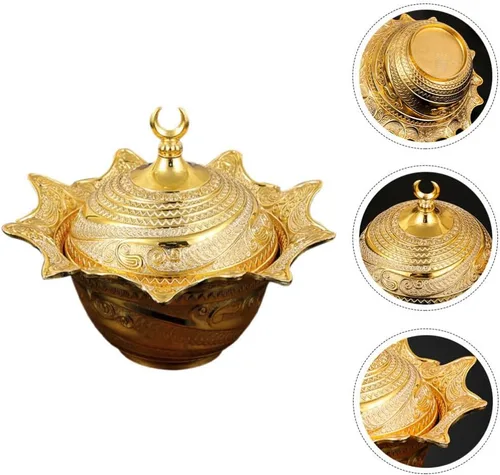Miniatura 5 de OSALADI Tapa decorativa de metal para tazón, contenedor de almacenamiento pequeño para dulces, nueces y dulces, para bodas, fiestas y decoración
