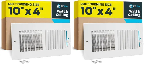 EZ-FLO Cubierta de Ventilación de Aire Blanca de 10 x 4 Pulgadas (Apertura de Conducto) para Pared o Techo, Registro de Ventilación Bidireccional,