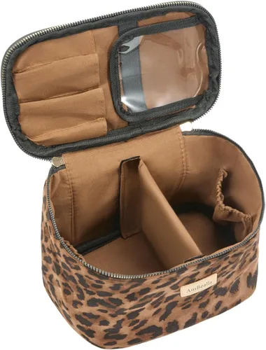 Miniatura 27 de AmBealla Bolsa de maquillaje grande impermeable con soporte para brochas de maquillaje, lindo organizador de maquillaje impreso para mujeres que