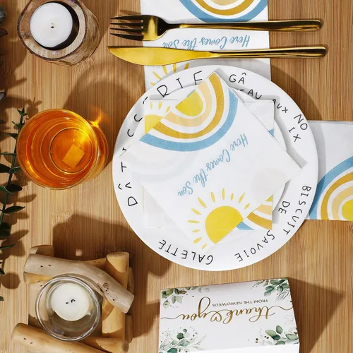 Miniatura 4 de Fulmoon 100 servilletas de decoración de baby shower con texto en inglés «Here Comes the Son» (Here Comes the Son), servilletas desechables