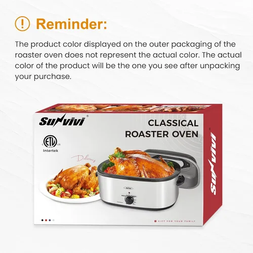Miniatura 9 de Sunvivi Horno asador eléctrico con tapa visible, horno asador de pavo de 24 cuartos de galón con sartén y estante extraíbles, acero inoxidable