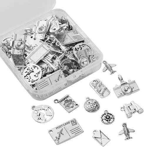 Miniatura 2 de LiQunSweet 100 dijes para viaje al extranjero, 10 unidades, para hacer joyas Abalorio de viaje_10 estilos