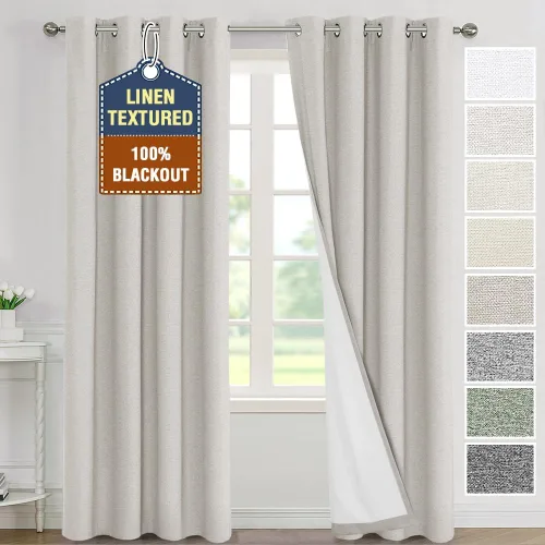Miniatura 48 de H.VERSAILTEX - Cortinas 100% opacas con aislamiento térmico, texturizadas, de lino, con bloqueo de calor y luz completa, p/sala de estar y Roble
