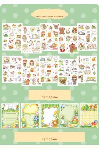 Miniatura 4 de Kawaii Washi - Juego de bloc de notas de cinta adhesiva para álbum de recortes